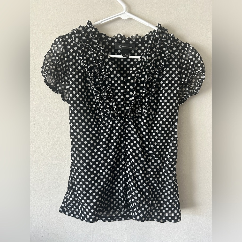 INC Polka Dot Black Blouse